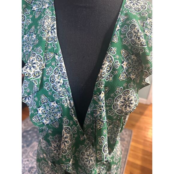 Max Studio Green Floral Ruffle Wrap Dress – Sleeveless - Picture 3 of 7